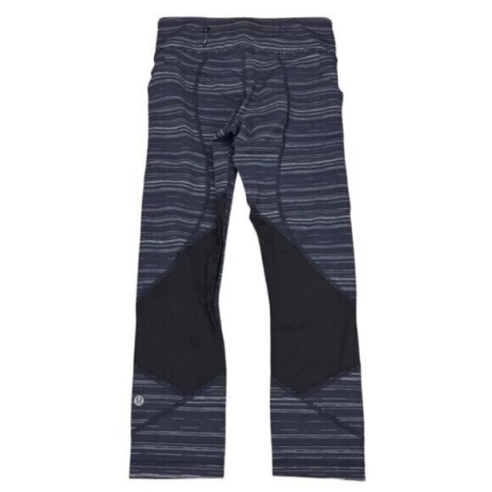 LULULEMON Pace Rival Crop Leggings Cyber Stripe Naval Blue Black Womens Size 4 - Picture 9 of 12